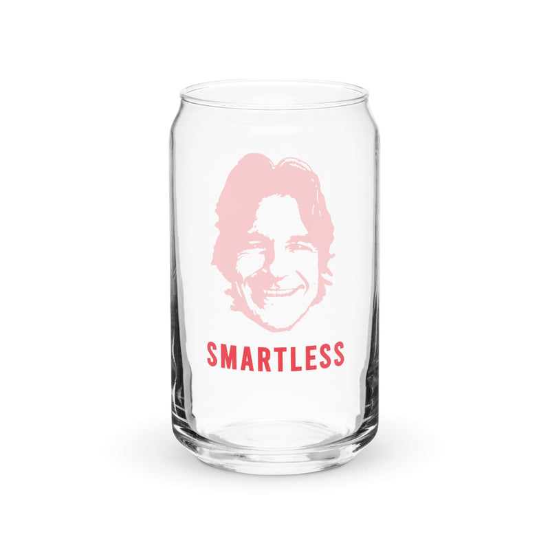 Clear glass with a red graphic of a smiling face and the word 'SMARTLESS' in red printed below.