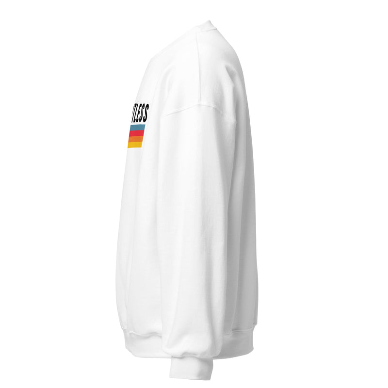 White sweatshirt. View from the side. 