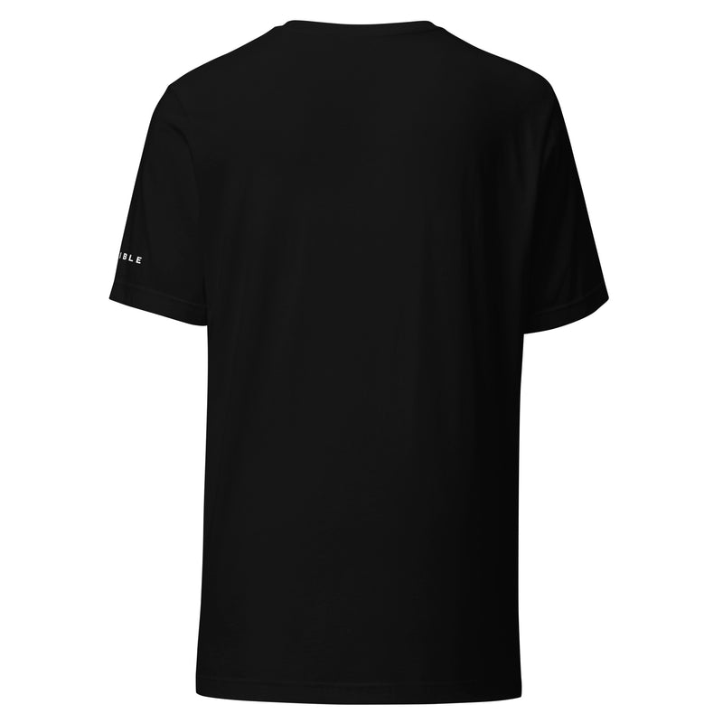 Black t-shirt viewed from the back with '99% Invisible' visible on left sleeve.