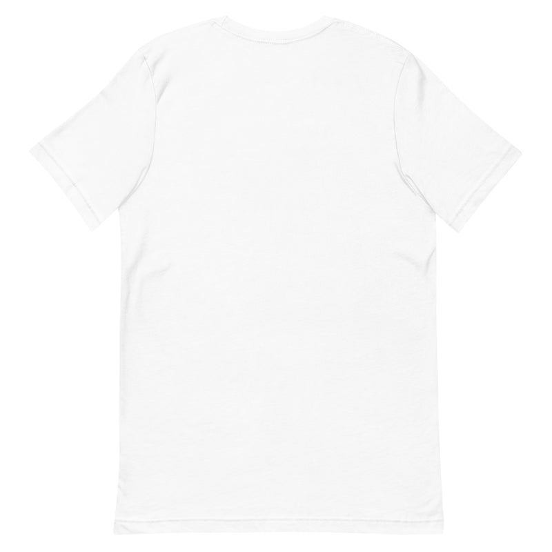 The backside of a plain white t-shirt, displayed against a white background. The shirt has no visible designs, logos, or text.