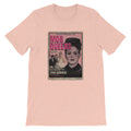 A pink t-shirt featuring a vintage podcast poster for 'Mob Queens' with Anna Genovese's image and others in black and white elements.