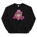 Black sweatshirt featuring colorful pink text saying 'I'm perfect, I'll never change' and a small heart graphic.