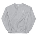 Gray sweatshirt featuring a white rose design on the front left side.