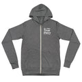 Light grey zip-up hoodie with text reading 'Tig & Cheryl: True Story' on the left chest area.