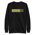 Black sweatshirt with orange, green, and blue stripes and text that reads 'Conan O'Brien Needs A Friend.'