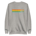 Grey sweatshirt with orange, green, and blue stripes and text that reads 'Conan O'Brien Needs A Friend.'