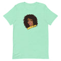 Mint green t-shirt featuring cartoon illustration of a smiling woman with curly hair and the text 'Nailed It!'